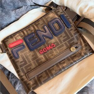 Fendi Brown cross body with Blue and Red Accents